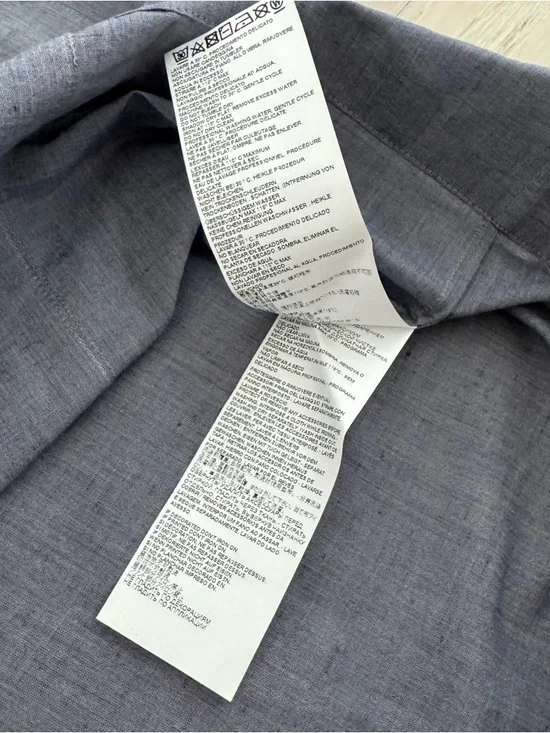 Maison Margiela Men’s Blue/Gray Linen Short Sleeve Tab Collar Shirt - Size 39 - Picture 8 of 8